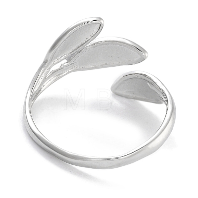 Leaf Rack Plating Brass Open Cuff Rings for Women RJEW-Z059-23P-1