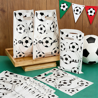 100Pcs Football Print Plastic Gift Bags with Die Cut Hole Handle ABAG-WH0045-101B-1