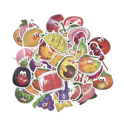 50Pcs 50 Styles PVC Plastic Fruit Character Stickers Sets STIC-P004-34-1