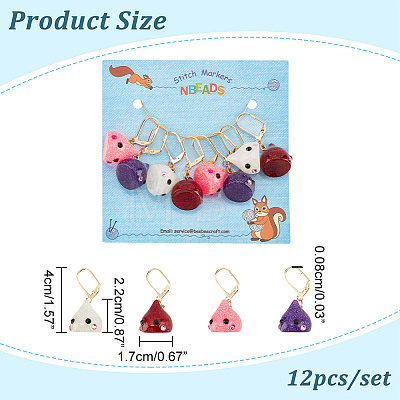 12Pcs 4 Colors Resin Teardrop with Cartoon Face Pattern Charms Locking Stitch Markers HJEW-PH01513-1