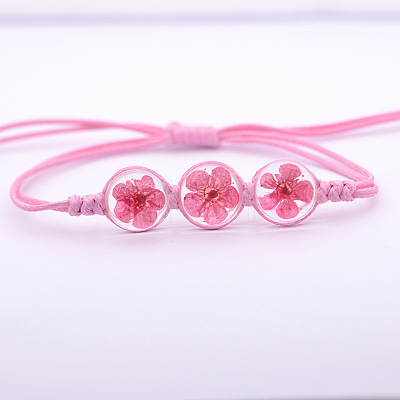 Transparent Glass Dried Flower Flat Round Beads Braided Bead Bracelets FS-WG4C602-04-1
