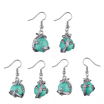 Gemstone Dragon Dangle Earrings EJEW-A092-12P-1