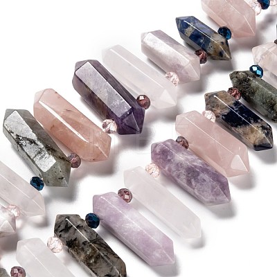 Natural Amethyst & Rose Quartz & Quartz Crystal & Blue Spot Jasper & Lepidolite & Labradorite Beads Strands G-H247-06A-1