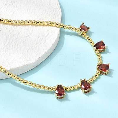 Brass Pave Cubic Zirconia Teardrop Pendant Round Beaded Necklaces NJEW-C121-01G-10-1