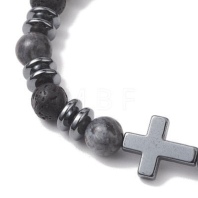 2Pcs Natural Lava Rock & Larvikite & Howlite Beads Stretch Bracelets for Couple BJEW-JB13196-1
