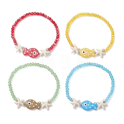 4Pcs Glass and Synthetical Turquoise Beads Stretch Bracelets for Women BJEW-TA00709-1
