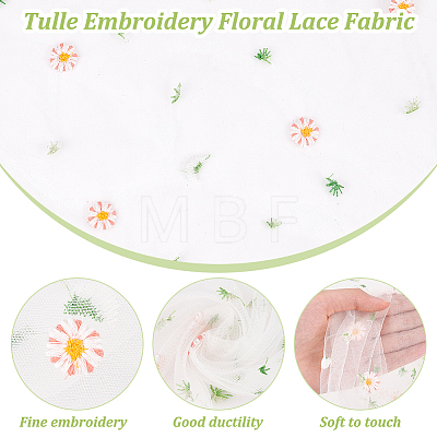 Daisy Pattern Embroidered Polyester Tulle Lace Fabric DIY-WH0409-66-1