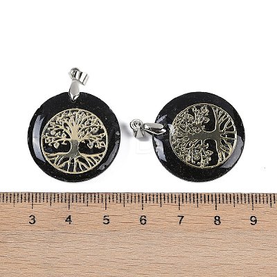 Natural Lava Rock Flat Round Pendants G-Q188-01P-15-1