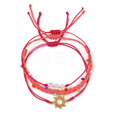 3Pcs Adjustable Glass Bead Nylon Cord Braided Bead Bracelet Sets NA1872-2-1