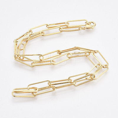 Brass Flat Oval Paperclip Chain Necklace Making MAK-S072-07A-G-1