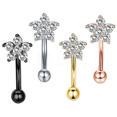 304 Stainless Steel Micro Pave Clear Cubic Zirconia Flower Curved Barbell Cartilage Earrings WG168AC-03-1