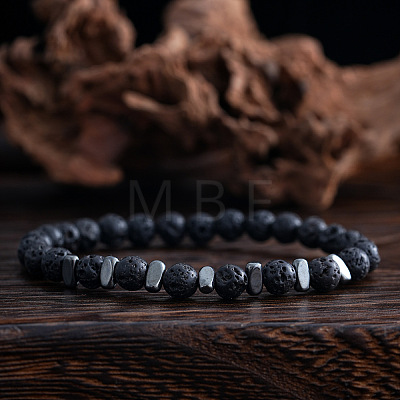 Natural Lava Rock Round Beads Stretch Bracelets for Men WJ7927-1