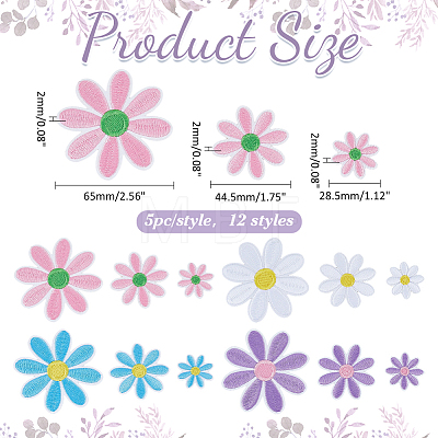 60Pcs 12 Styles Computerized Embroidery Polyester Iron on/Sew on Patches DIY-ME0003-09-1