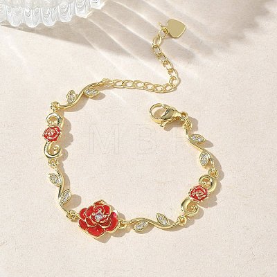 Brass Micro Pave Clear Cubic Zirconia Link Chain Bracelets for Women BJEW-C156-05G-1