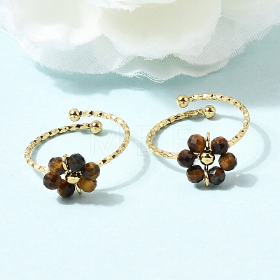 Adjustable 304 Stainless Steel Natural Tiger Eye Cuff Open Rings RJEW-P187-01G-02-1