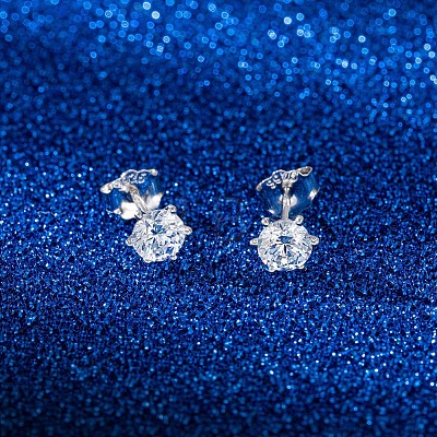 Rhodium Plated 925 Sterling Silver Micro Pave Cubic Zirconia Ear Studs for Women EJEW-P231-03P-1