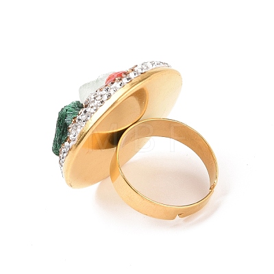 Natural & Synthetic Mixed Gemstone Irregular Beaded Adjustable Ring with Crystal Rhinestone G-I330-10G-1