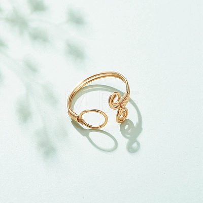 Copper Wire Wrap Ring and Vortex Open Cuff Ring for Women RJEW-JR00479-02-1