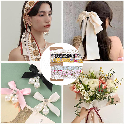 2Sets 2 Styles Polyester Flower Printed Ribbon OCOR-CY0004-52-1