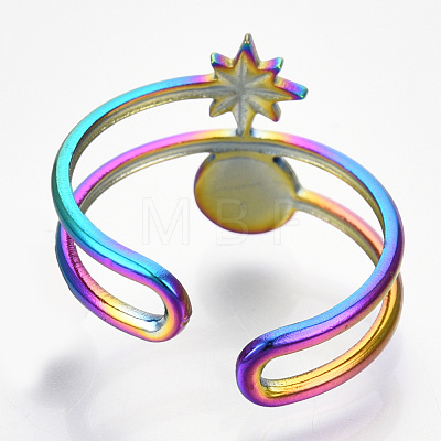 304 Stainless Steel Star Cuff Ring RJEW-N038-111M-1