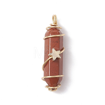 Natural Red Jasper Copper Wire Wrapped Pointed Pendants PALLOY-JF02535-04-1