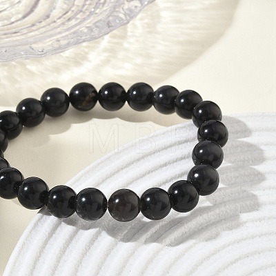 Natural Obsidian Round Beaded Stretch Bracelets GG-CBA12F1-02A-06-1