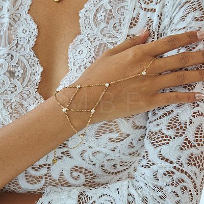 304 Stainless Steel Pavel Clear Cubic Zirconia Flat Round Tassel Cable Chain Ring Bracelets for Women CZ6446-1