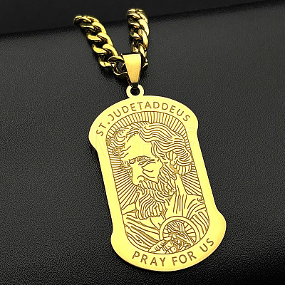 Religion 304 Stainless Steel Saint Jude Rectangle Dog Tag Pendant Necklaces for Men WG107E9-02-1