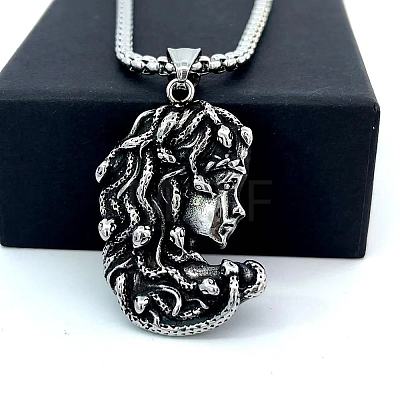 Gothic Stainless Steel Medusa Snake Pendant Necklaces for Women US5882-1