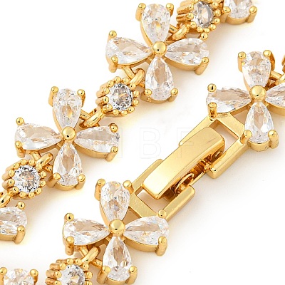 Rack Plating Brass Pave Clear Cubic Zirconia Flower Link Chain Necklaces NJEW-Q345-03G-01-1