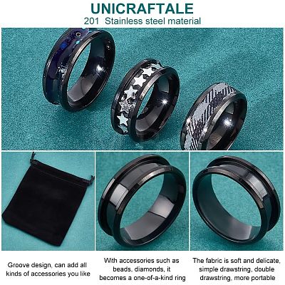 Unicraftale 10Pcs Stainless Steel Grooved Finger Ring Settings STAS-UN0039-22A-1