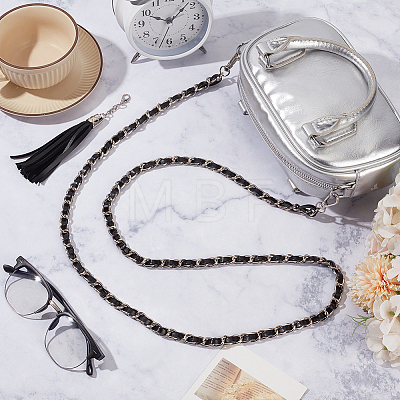 Adjustable Black Imitation Leather Bag Straps PURS-CL0001-55B-1