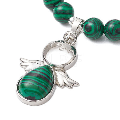 Synthetic Malachite Stretch Bracelets with Angel Charms BJEW-JB11046-05-1