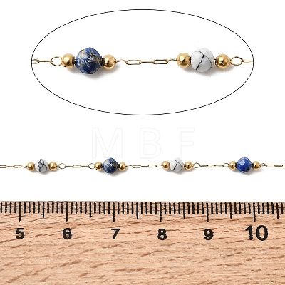 Handmade Natural Lapis Lazuli & Synthetic Howlite & 316 Stainless Steel Round Link Chains CHS-L033-07G-03-1