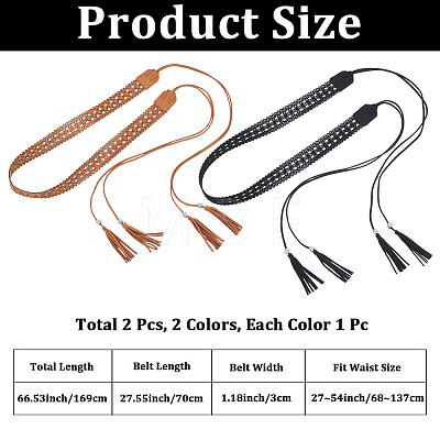 2Pcs 2 Colors Bohemian Imitation Leather Tassel Wrap Chain Belts AJEW-CL0003-47A-1