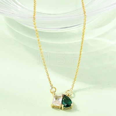 Brass Pave Cubic Zirconia Rectangle & Teardrop Pendant Cable Chain Necklaces KK-CBAB173-05G-08-1