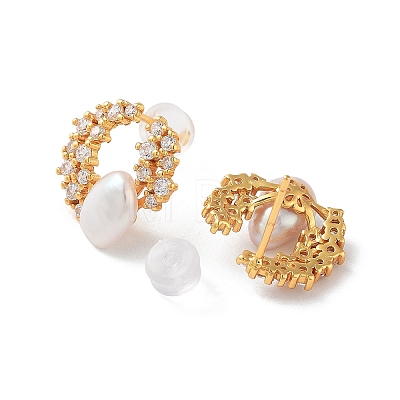Natural Pearl Stud Earrings for Women EJEW-E303-16G-1