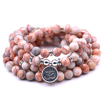 Bohemian Styles Natural Round Zebra Jasper Beaded Stretch Bracelets for Women Men XW1500-16-1