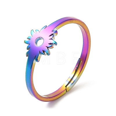 Ion Plating(IP) 304 Stainless Steel Flower Adjustable Ring for Women RJEW-M149-03RC-1
