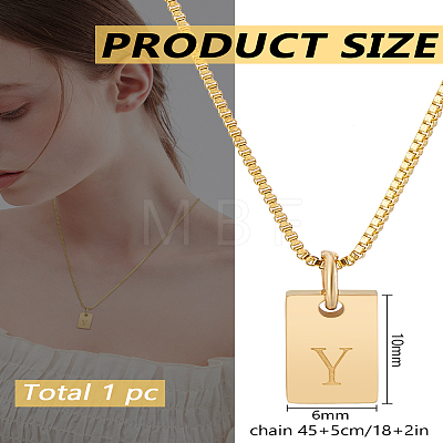 1Pc Stainless Steel Letter Rectangle Pendant Necklaces NJEW-LP0001-34Y-G-1