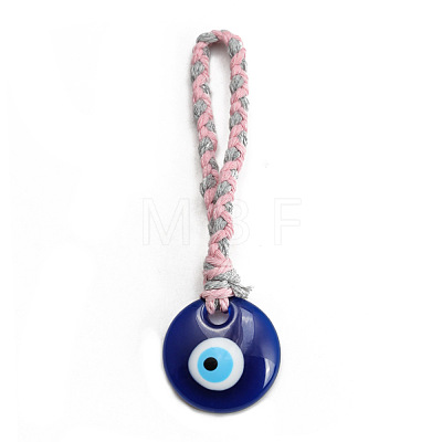 Flat Round with Evil Eye Resin Pendant Decorations EVIL-PW0002-12B-01-1