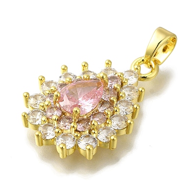 Rack Plating Brass Micro Pave Cubic Zirconia Pendant KK-H485-39G-03-1