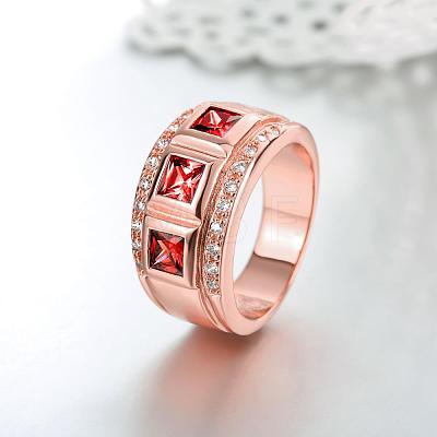 Classic Real Rose Gold Plated Brass Cubic Zirconia Wide Band Finger Rings RJEW-BB05471-10RG-1