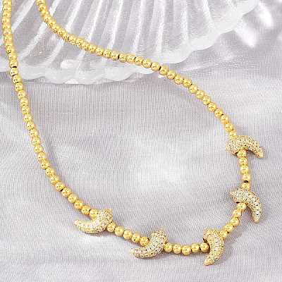 Brass Micro Pave Clear Cubic Zirconia Hot Pepper and Round Beaded Necklaces KK-CBA4547-15G-1