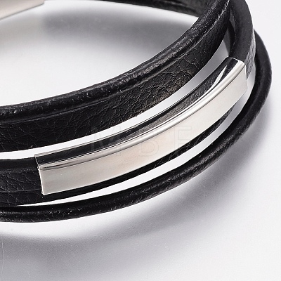 Men's Braided Leather Cord Multi-strand Bracelets BJEW-P198-06-1