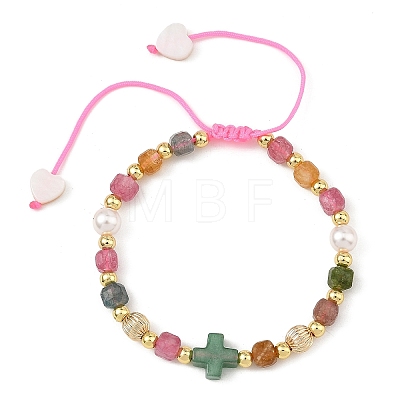 Natural Multicolor Tourmaline Faceted Cube Braided Bead Bracelets BJEW-JB14379-03-1