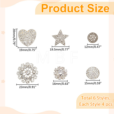 WADORN 24Pcs 6 Style 1-Hole Alloy & Brass Rhinestone Shank Buttons FIND-WR0011-04-1