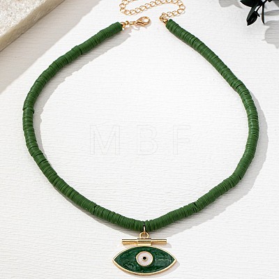 Alloy Enamel Evil Eye Pendant Polymer Clay Heishi Beaded Necklaces for Women FS-WG2D3C8-01-1
