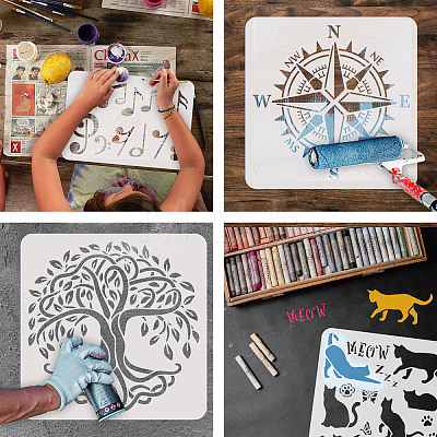 9Pcs 9 Styles PET Hollow Out Drawing Painting Stencils DIY-WH0394-0037-1