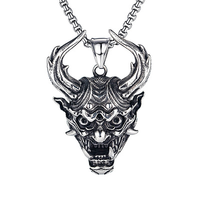 Titanium Steel Evil Skull Pendant Necklace SKUL-PW0001-134-1